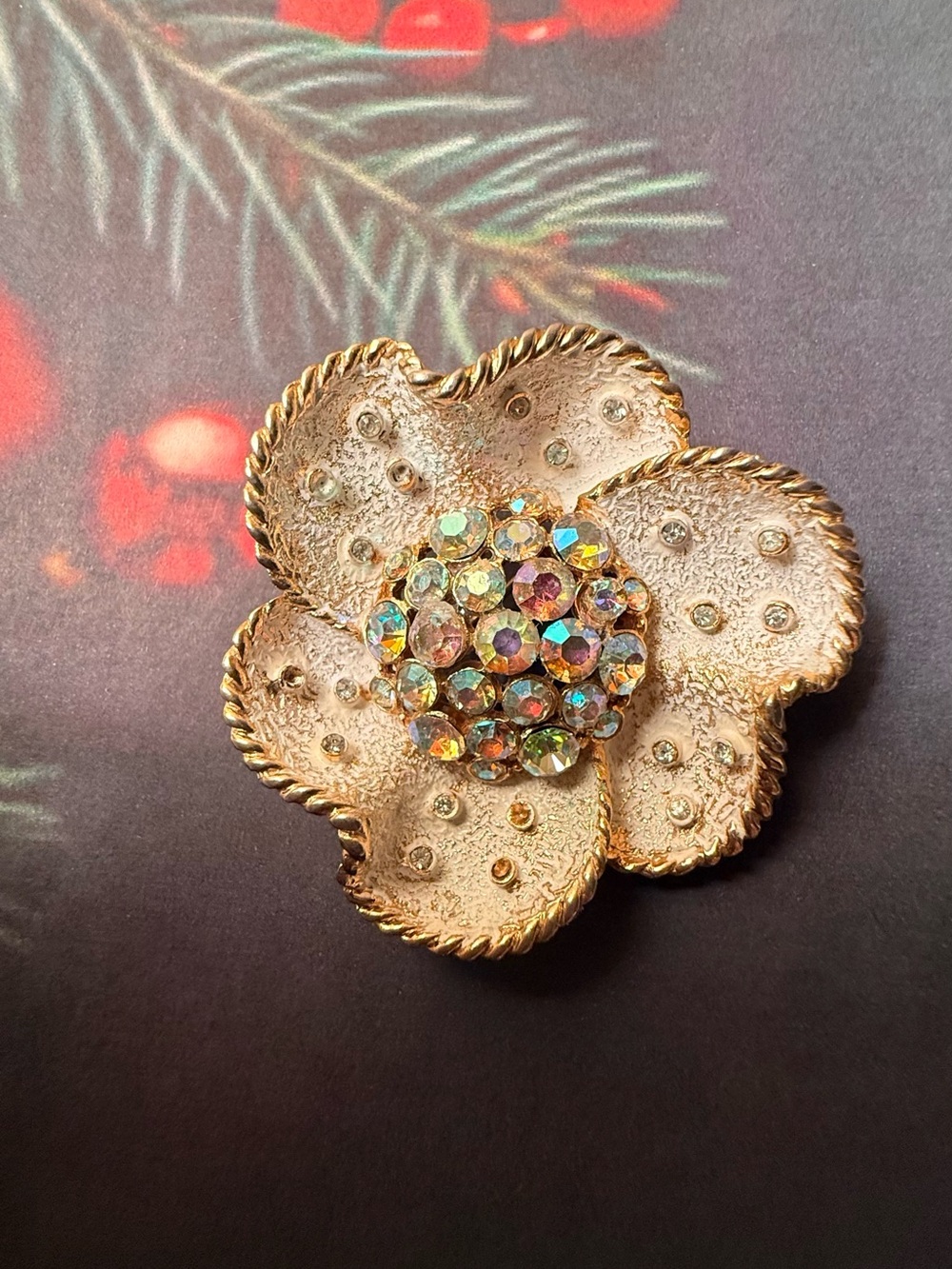 Gold-Tone Crystal Floral Brooch - Multicolor Center